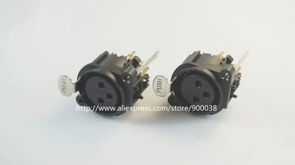 2 pcs 3 position XLR connector Panel Mount Flange Socket Latch Lock Solder gold plated 3 Pin Female receptacle straight PCB