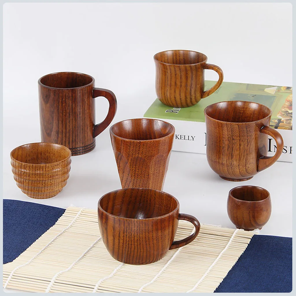 

Free delivery Small Traditional Handmade Natural Solid Wood Wine Cup Wooden Tea Drinking 9 style Various styles 100% brand new