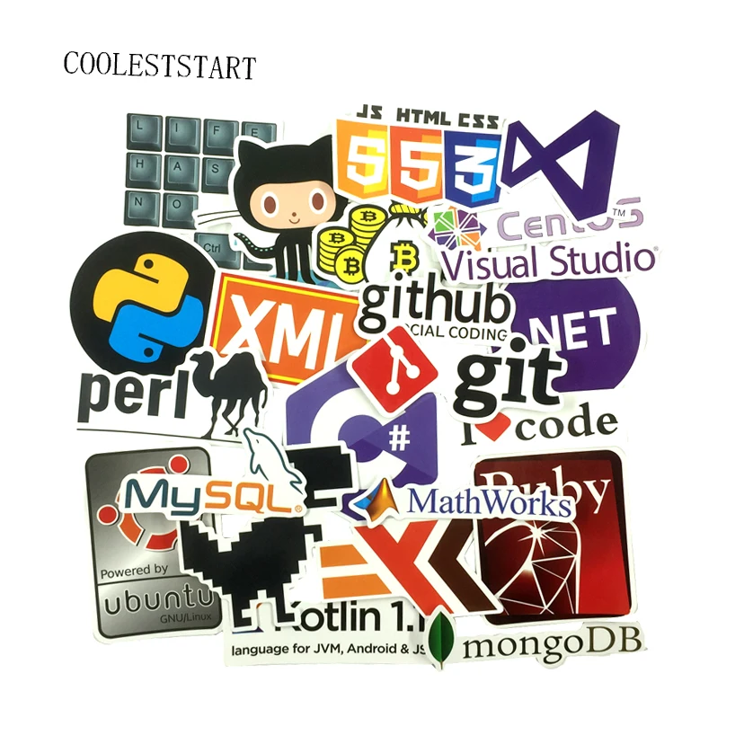 23 Pcs Internet Programming Java JS Php Html Cloud Docker Bitcoin Language APP Logo Cool Stickers for Laptop Car Phone Stickers