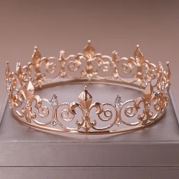 

Charmelry Round Gold/Silver Wedding King Tiara Crown Headpiece For Men Party Rhinestone Hair Ornaments Head Jewelry Accessories