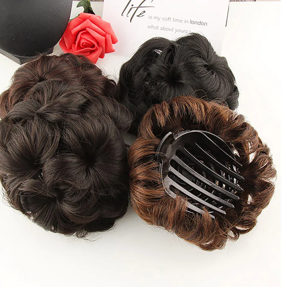 JINKAILI WIG Hair Curly Chignon Hair Clip In Plastic Comb Elastic Bun