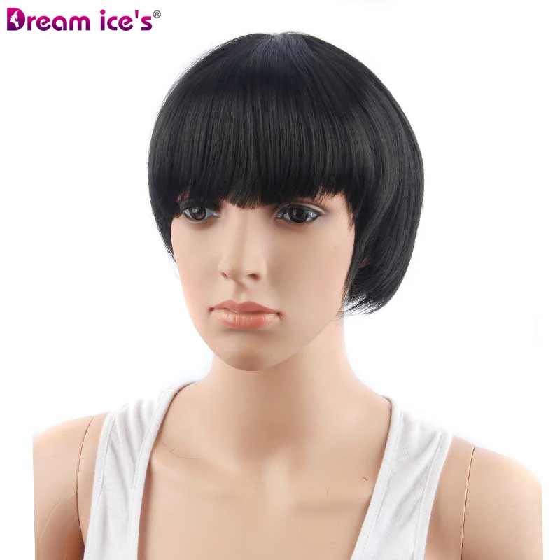

short Synthetic black brown straight bobo wigs, Dream ices cosplay wig 11 inch long for women