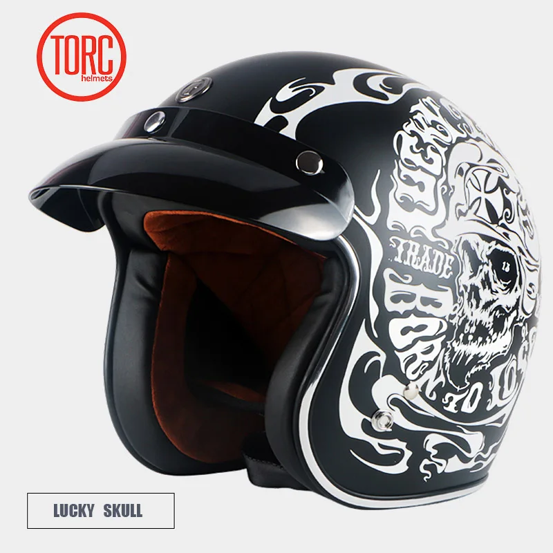 Шлем TORC moto cycle с открытым лицом классический винтажный шлем jets мотоциклетный шлем в стиле ретро capacete moto queiro ew casco moto DOT T50 - Цвет: Skull captain.