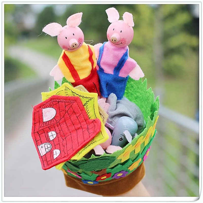 LeadingStar Hand Baby Plush Toys Three Little Pigs Educational Puppets Finger Learning