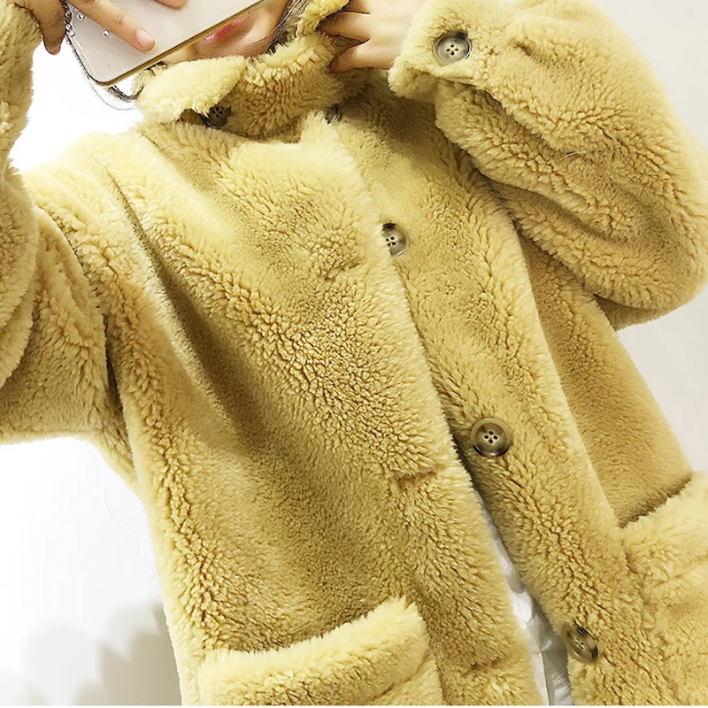 Yellow faux fur coat women shaggy streetwear Autumn winter warm teddy coat Female Fashion Women's Coats Jacket Plus Size Coats