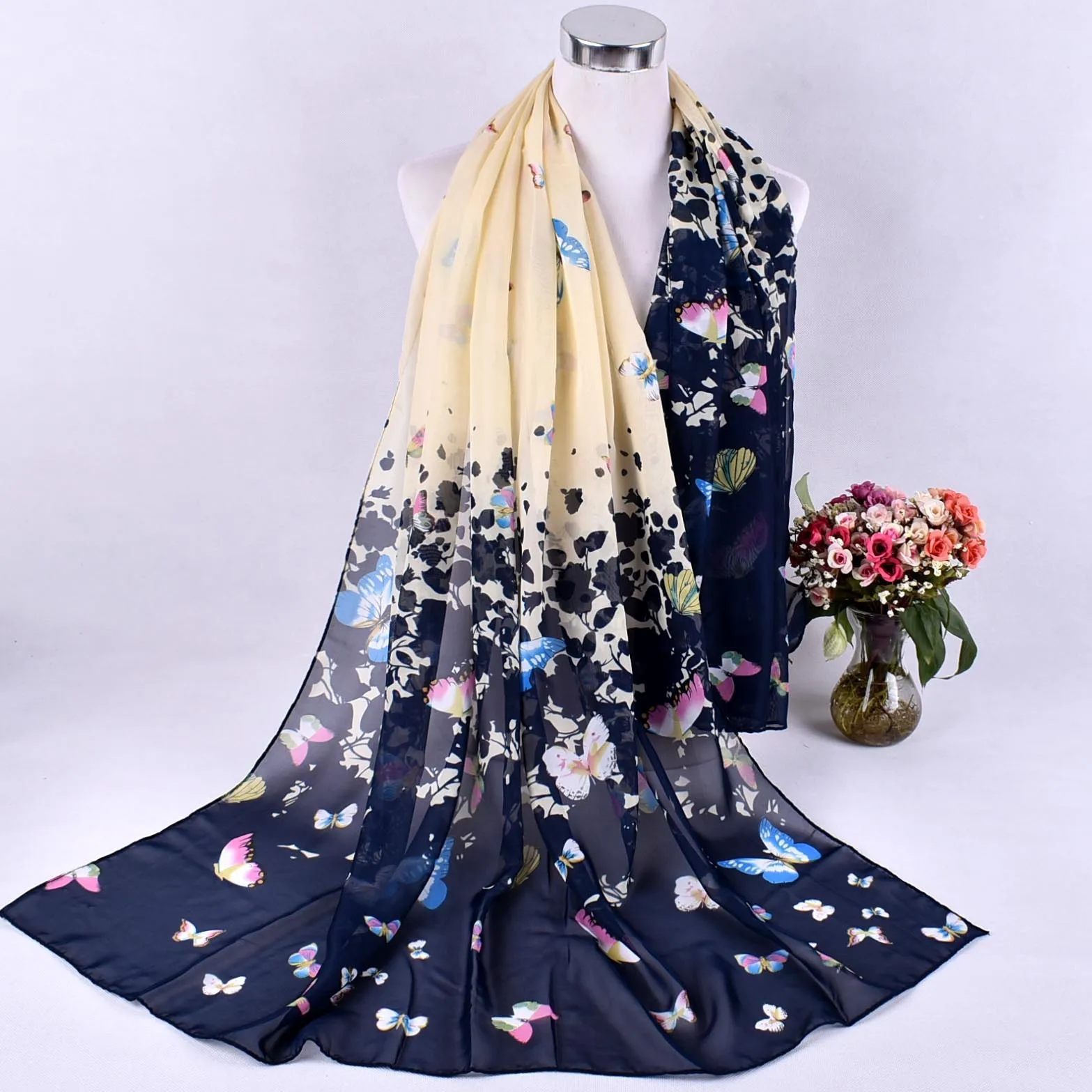 

Newest Fashion Women Shawls tree Printing Long Soft Wrap Scarf Vintage Lady Long Neck Large Scarf Shawl Chiffon Stole Scarves