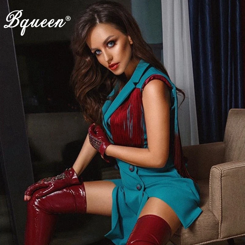 

Bqueen 2019 New Women Bandage Sexy V Neck Tassel Sleeveless Mini Lady Fashion Party Club Dress Bodycon Sheath Summer Dress