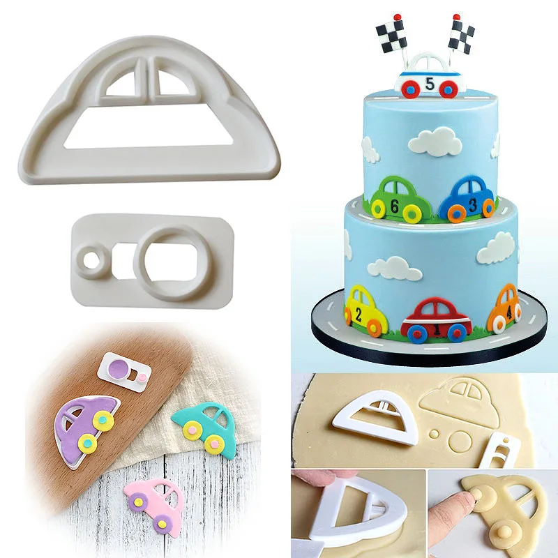 

Plastic 2PCS/Set Sugarcraft Fondant Mold Bakeware Cake Decorating Car Shaped Cute Kitchen Accessories Food Grade Cartoon
