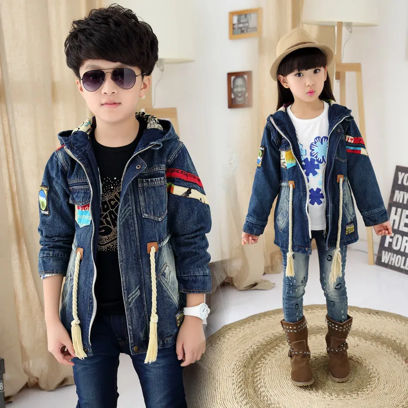 Children's Jacket Denim Boys Hooded Jean Jackets Girls Kids Clothing