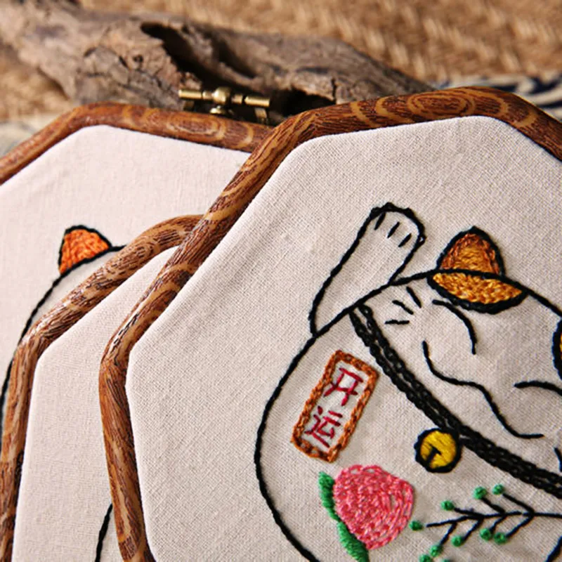 

Cartoon Cute Lucky Cat DIY Embroidery Ribbon Cross Stitch kit Handwork Needlework for Beginner with Embroidery Hoop Home Decor