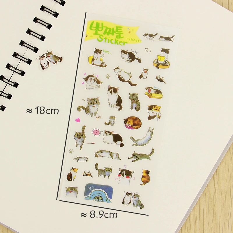 6 шт./партия Корея креативные ПВХ милые кошки прозрачный календарь дневник наклейка украшение для альбома канцелярские товары