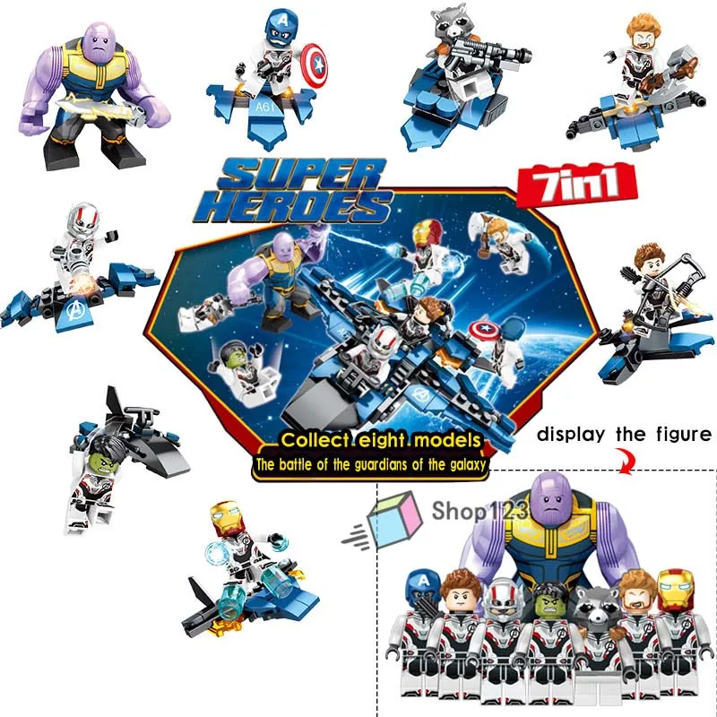 

8PCS/LOT 7 IN 1 Marvel Thanos Iron Man Thor Ant Man Captain America Endgame Building Blocks Children Toy