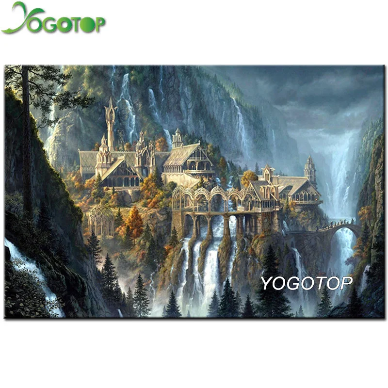 

YOGOTOP 5D DIY Diamond Painting Fantasy Castle Diamond Embroidery Full square Drill Mosaic Rhinestone natural waterfall QA567