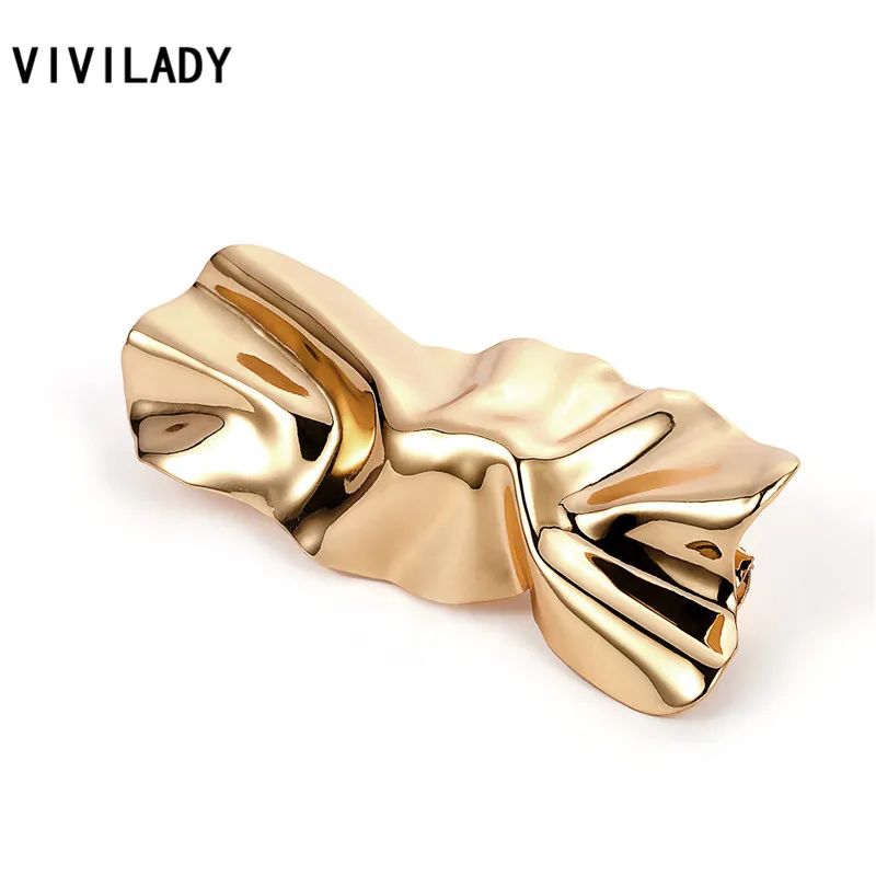 

VIVILADY Punk Style Women Irregular Spring Hairwear Hairgrips Hyperbole Big Bright Gold Color Twisted Alloy Creative Hair Clips