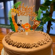 Décoration de gâteau pour anniversaire animaux de la Jungle, pièce 1 pièce pour décoration de Cupcake, pour enfants, pour 1er anniversaire