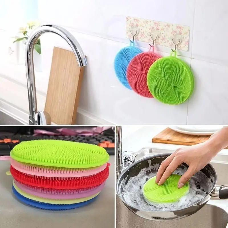 

Dish Washing Scrubber Silicone Bowl Cleaning Brush Cloth Scouring Pad Pot Pan Wash Kitchen Cleaner Dishwashing Sponge