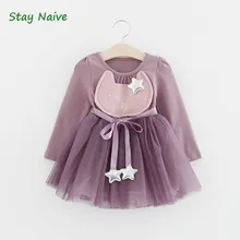Girl Dresses 2017 spring casual style baby clothes long-sleeved cartoon rabbit stars net sand dress children’s clothes