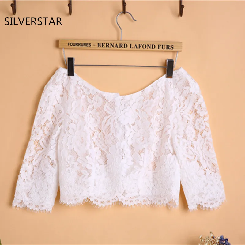 

Elegant White Lace Wedding Bolero Women Bridal Jacket Cape Coat Half Sleeve Church Jacket Bolero Wedding Dress