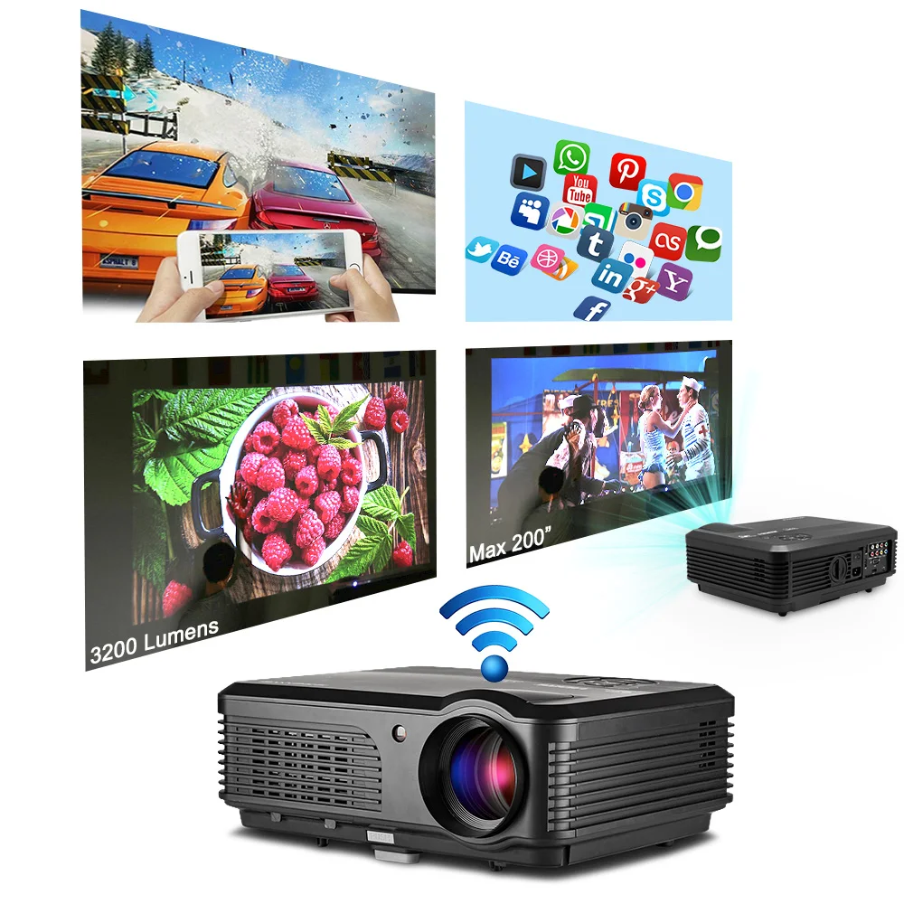

Smart LED LCD Android Projector WIFI Bluetooth Home Cinema Beamer Mobile Full HD Video Proyector for Smartphone iPhone Laptop