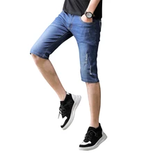 Летние повседневные шорты мужские короткие брюки модные рваные прямые тонкие джинсовые шорты мужские синие рваные джинсы шорты по колено