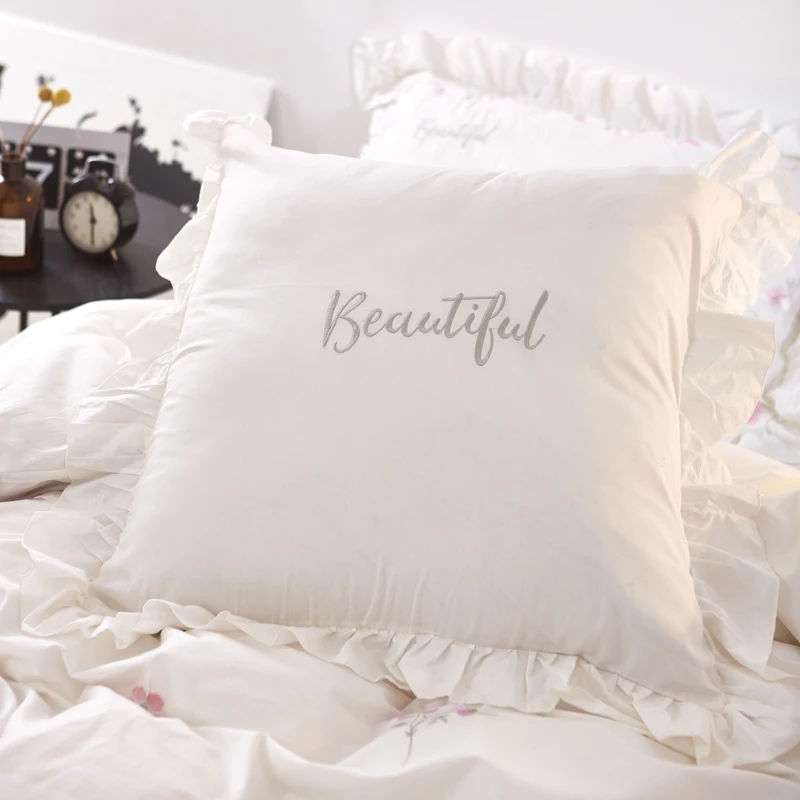White Pink 100%Cotton Korean Bedding Sets Twin Queen King size Kids Girls Bedding set Princess Duvet Cover bed sheet/linen set