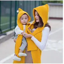 Дизайнерский Детский шарф с капюшоном, Зимняя шерстяная вязанная шапка-ушанка для мальчиков и девочек, снуд, детский однотонный вязаный шарф и шапка для детей