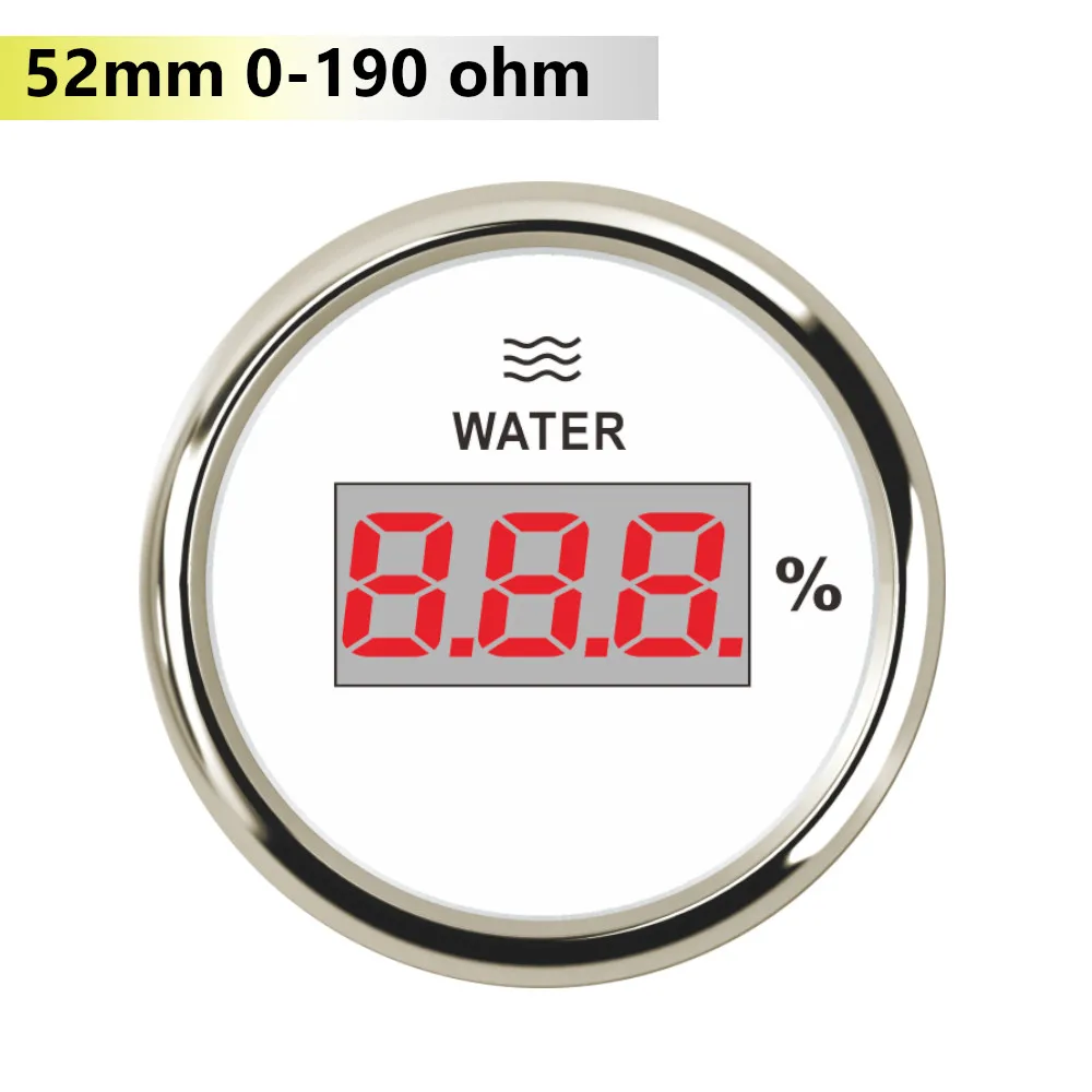 52 мм цифровые водостойкие измерители уровня воды 0-190ohm 240-33ohm для морской лодки яхты красная подсветка 12~ 24 В - Цвет: WS 0-190 ohms