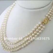 Модные женские длинные ювелирные изделия 3 ряда 7-8 мм белый Akoya культивированный жемчуг Ожерелье 17-2" высокое качество Свадьба xu80