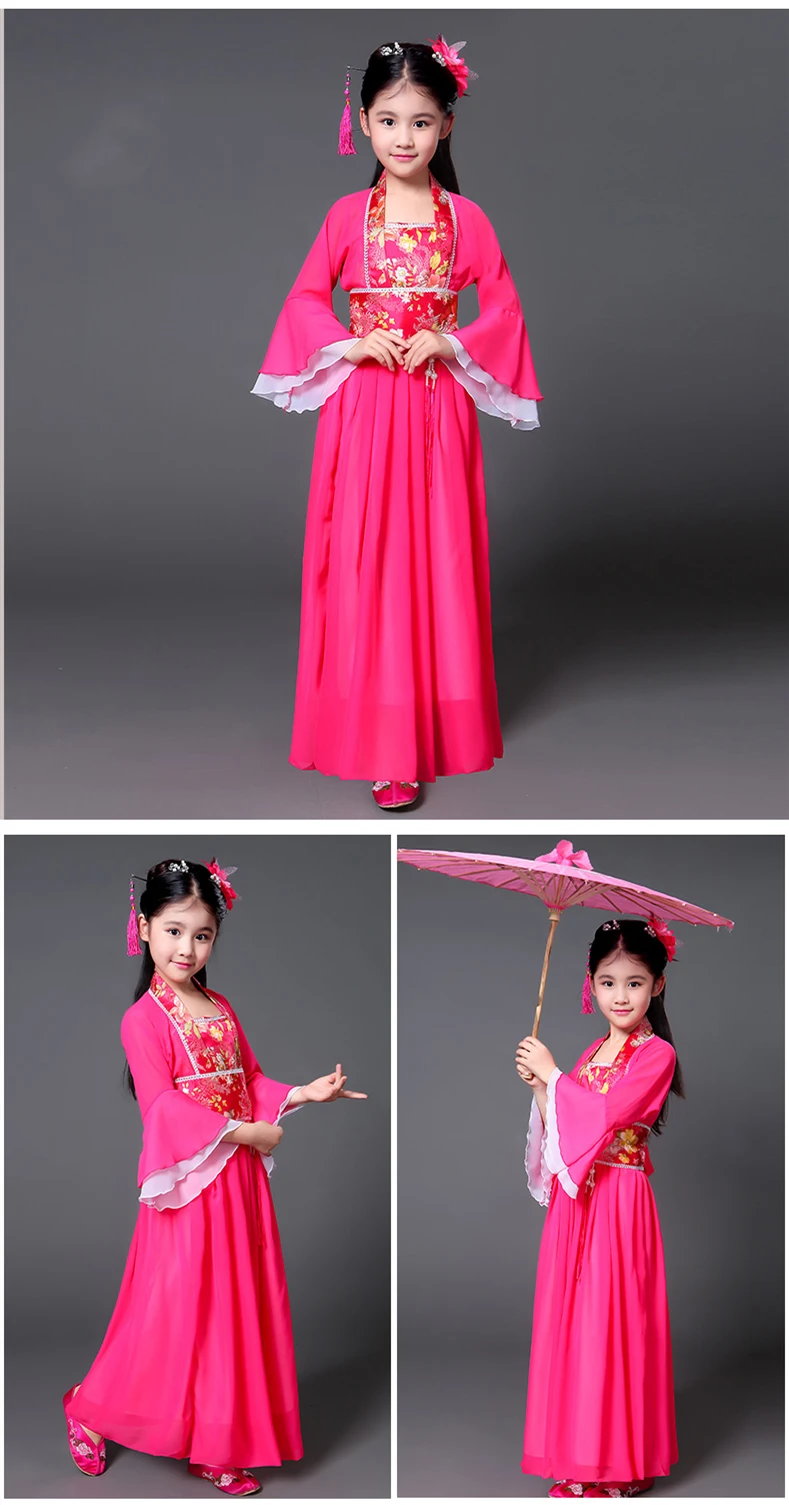 Hanfu древний китайский традиционный костюм для девочек, сценическое платье для танцев, Женский костюм феи в народном стиле, костюм Танга для детей