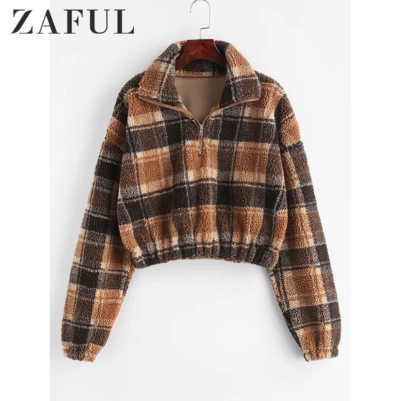 ZAFUL осень зима флис искусственный мех Плед толстовки для женщин на молнии