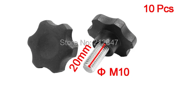10pcs Black Plastic 40mm Head Diameter Star Clamping Knobs   M10 x 20mm