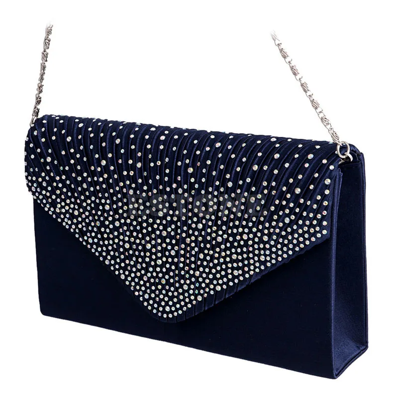 1Pc Women Sparkling Rhinestone Satin Frosted Evening Bag Handbag Clutch Purse