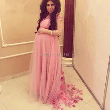 Robe de Soiree Rosa Mutterschaft Abendkleider 2016 Schwangere Frauen Weg Von der Schulter Reich Taille Formale Partei Kleid Mit Blumen