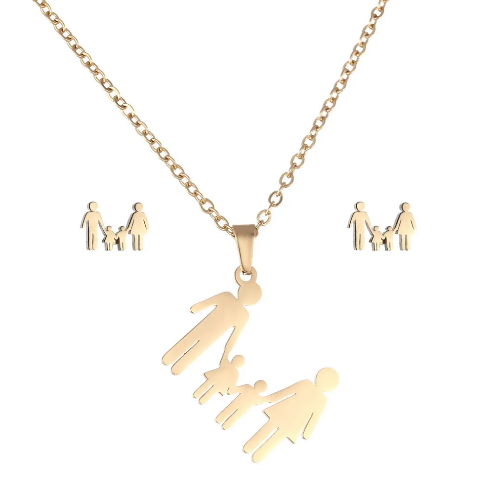 

Gold-Color Jewelry Stainless Steel Necklace Stud Earrings Jewelry Set Wedding Accessories Family Jewelry set For Women Fashion