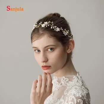 

Sliver Metal Flower with Pearls Bridal Headband Gold Hairwear Wedding Jewelry for Bride Girls Pageant Party Head Piece H194