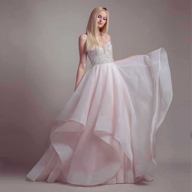 

Verngo Ball Gown Wedding Dress Tiered Pink Tulle Bridal Dress Custom Made Elegant Wedding Gowns Vestidos De Novia 2019