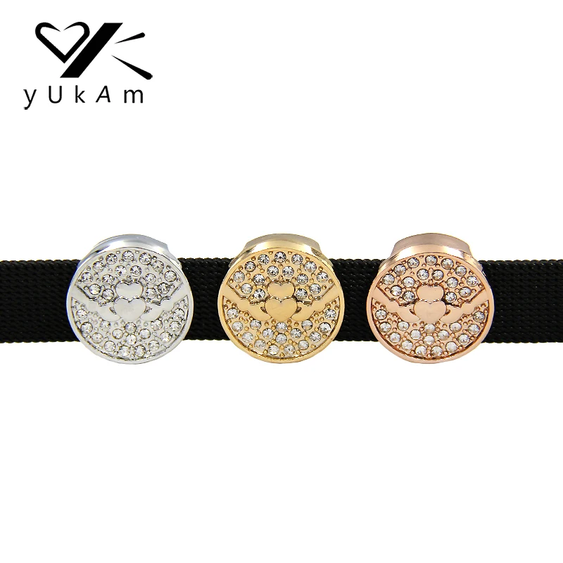 

YUKAM Jewelry Friendship Irish Crystal Rhinestones Silver Claddagh Love Heart Hands Slide Charms Keeper for Mesh Bracelet Making