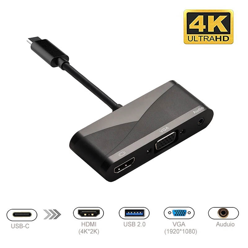 USB C To HDMI Adapter 4K Type C To HDMI VGA Audio USB 3 0 Port