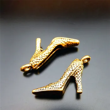 

New Arrivals 20 PCS Antique Gold-color Women Lady High-heeled Shoes Zinc Alloy Pendant Jewelry Metal Findings Handmade Crafts