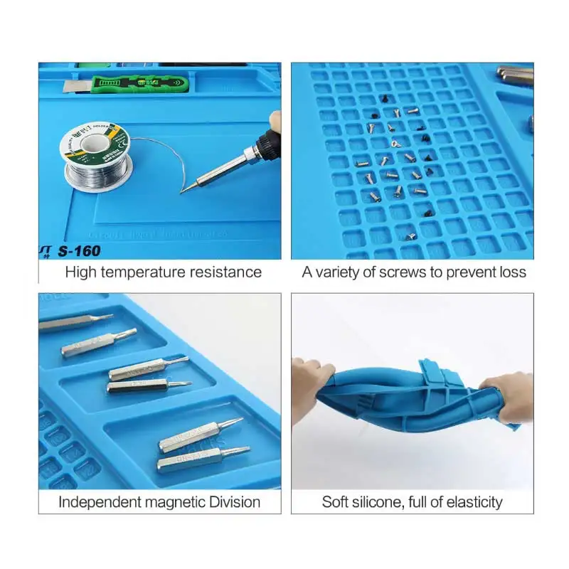Новейший продукт ss160 Магнитная Антистатическая силиконовая ремонтная станция с теплоизоляционной силиконовой прокладкой и невоспламеняющейся прокладкой 45x30