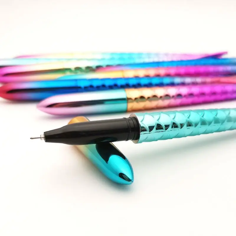 Креативная цветная мультипликационная гелевая ручка с русалочкой, стильная ручка с рыбками, маленькая Шариковая ручка для студентки, свежая девушка, градиентный цвет, рыбий хвост