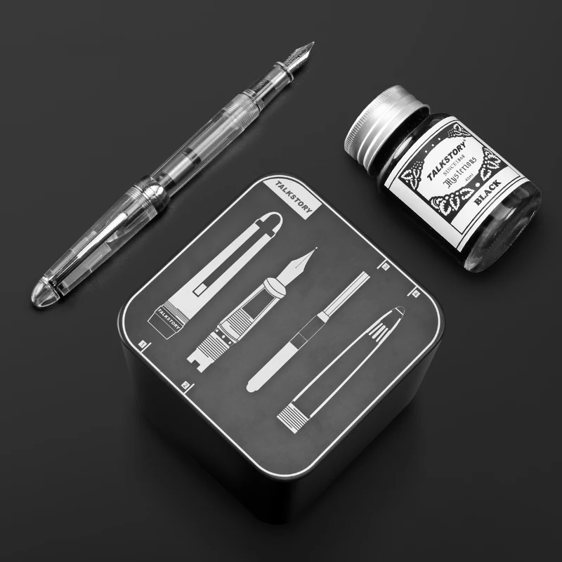 Luxury Fountain Pen Ink Set Transparent F Nib 0.5mm Business Gift Ink