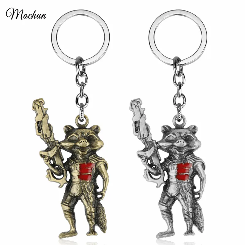 

MQCHUN 2 Colors Guardians Of The Galaxy Rocket Raccoon Metal Keychains Marvel Comics Super Heros Keyring Key Chain Ring llavero