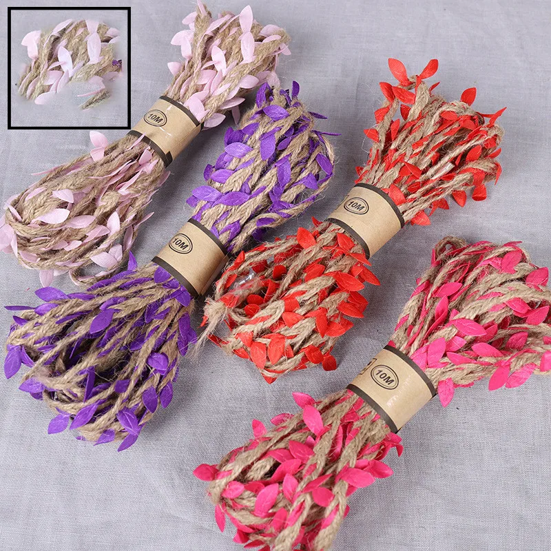 

10m/Roll Cords Hemp Rope Multicolor Leaves Decorated Rope 5mm Line Rope Eco-Friendly DIY Apparel Sewing Fabric Home Textile