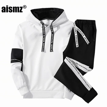 

Aismz Men Set Clothing Hoodies+Pants Sets Sweatshirt Cotton Casual Patchwork Tracksuit Men Hot Sale Brand 2 Pieces 738