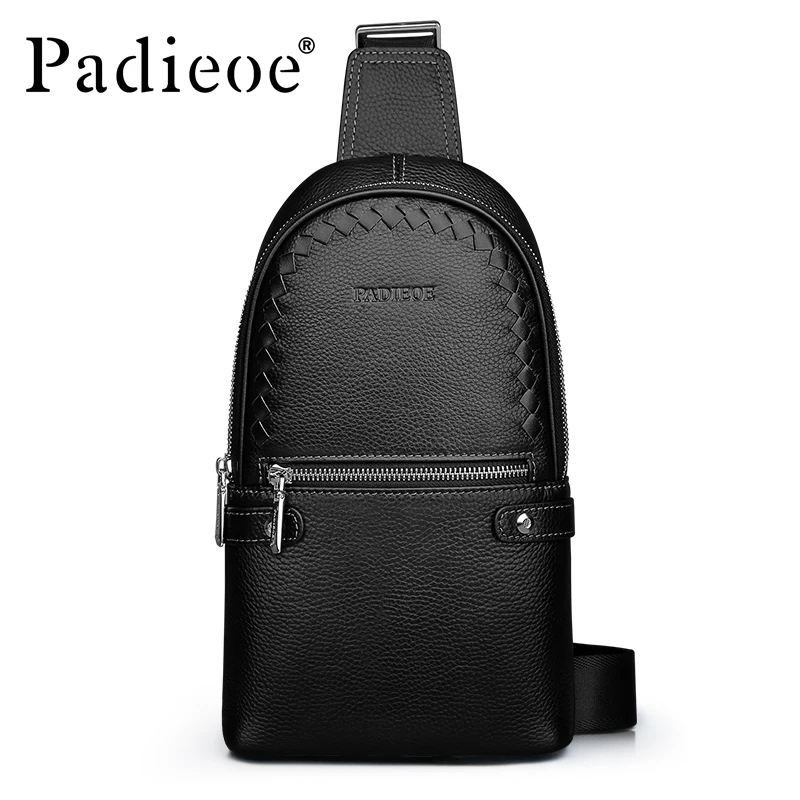 

Padieoe Genuine Leather Chest Bag For Men Designer Woven Genuine Cowhide Male Crossbody Bags Men Shoulder Bag Men Phone Pouch