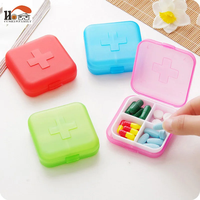 

CUSHAWFAMILY 1pcs New Portable 4 Slots Pill Cases Jewelry candy box Storage Box Vitamin Medicine Pill Box Storage Case Container