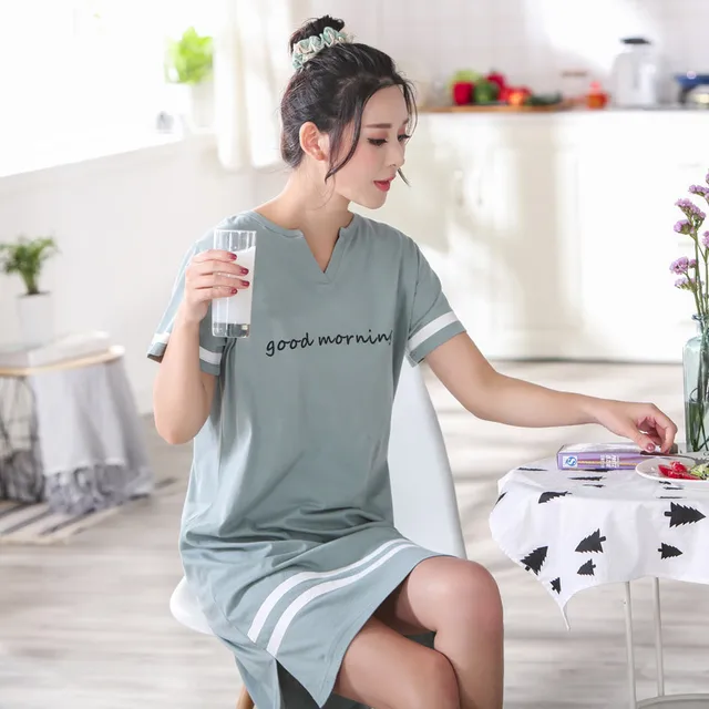 2017 Summer Nightgowns Women Cotton Sleepshirt Sexy Women's Dress Sheer