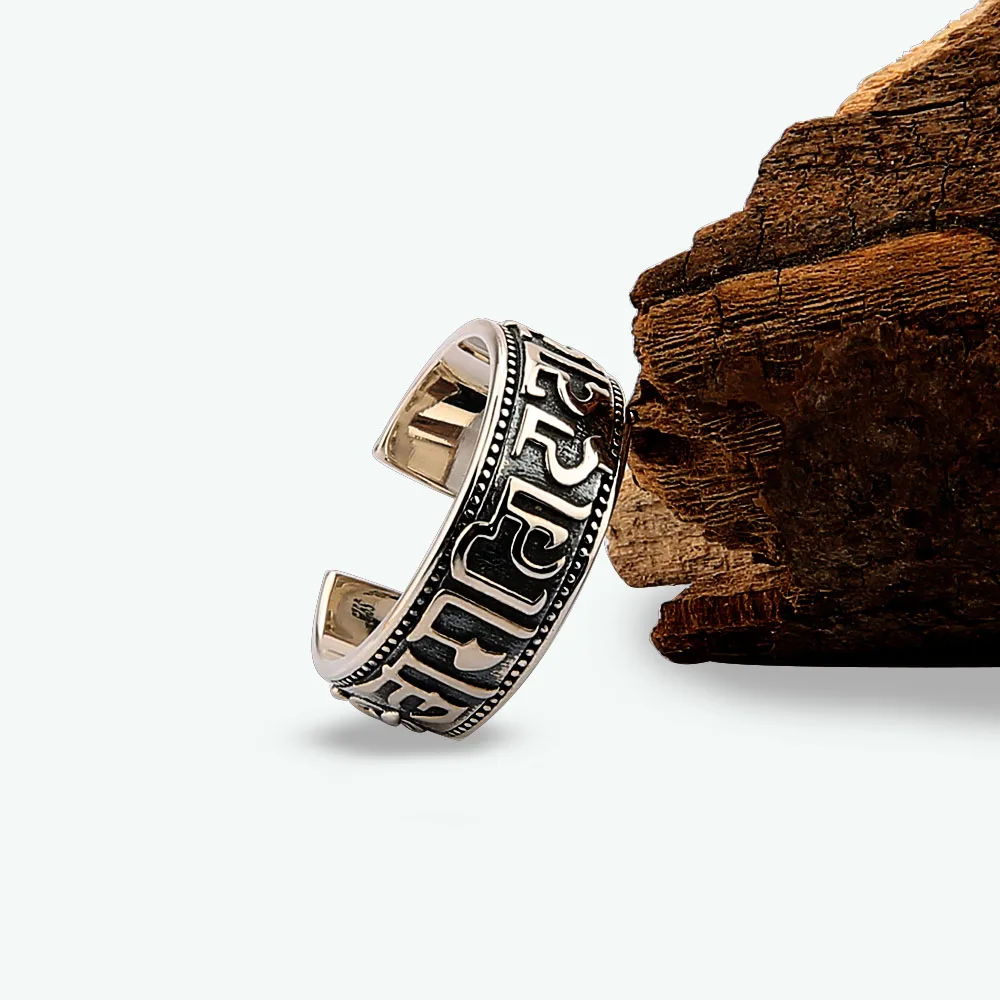 Настоящее чистое 925 пробы Серебряное кольцо шестое кольцо с мантрой счастливое кольцо для мужчин и женщин хорошее ювелирное изделие HYR02
