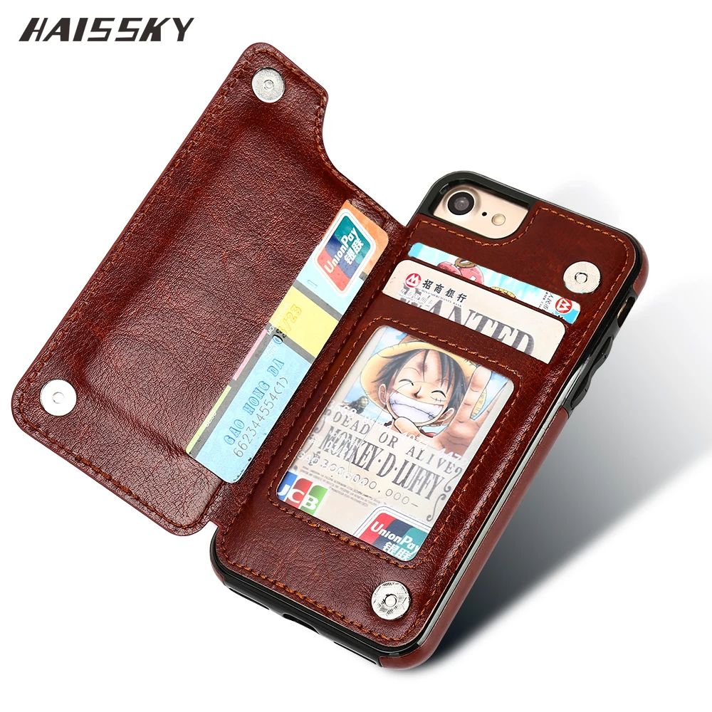 Cartera de cuero Retro carcasa iPhone 6 6S 7 8 Plus X XR XS Max funda con soporte de tarjetas con tapa funda de teléfono para iPhone Pro|case for